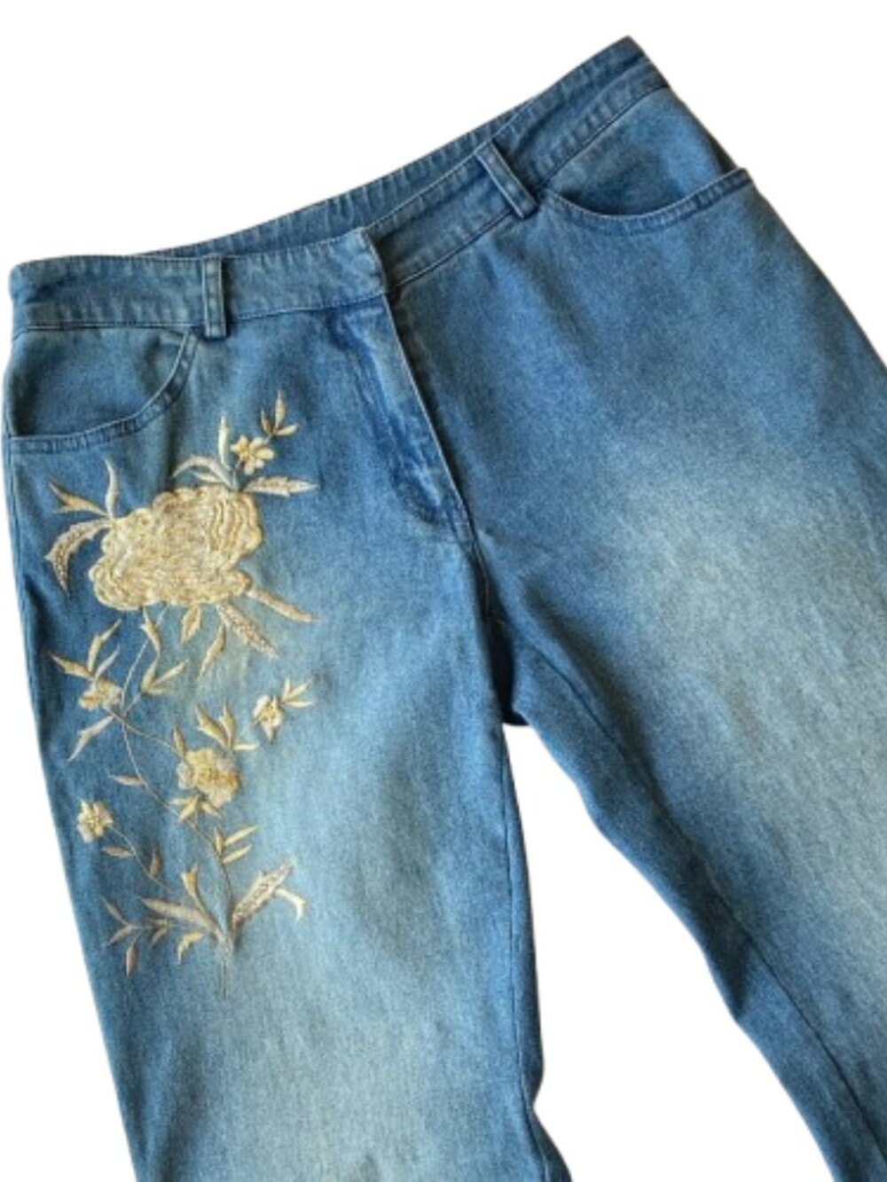 Cache Vintage VTG Embroidered Beaded Bootcut Jeans Womens 6 Blue Denim - Picture 2 of 14